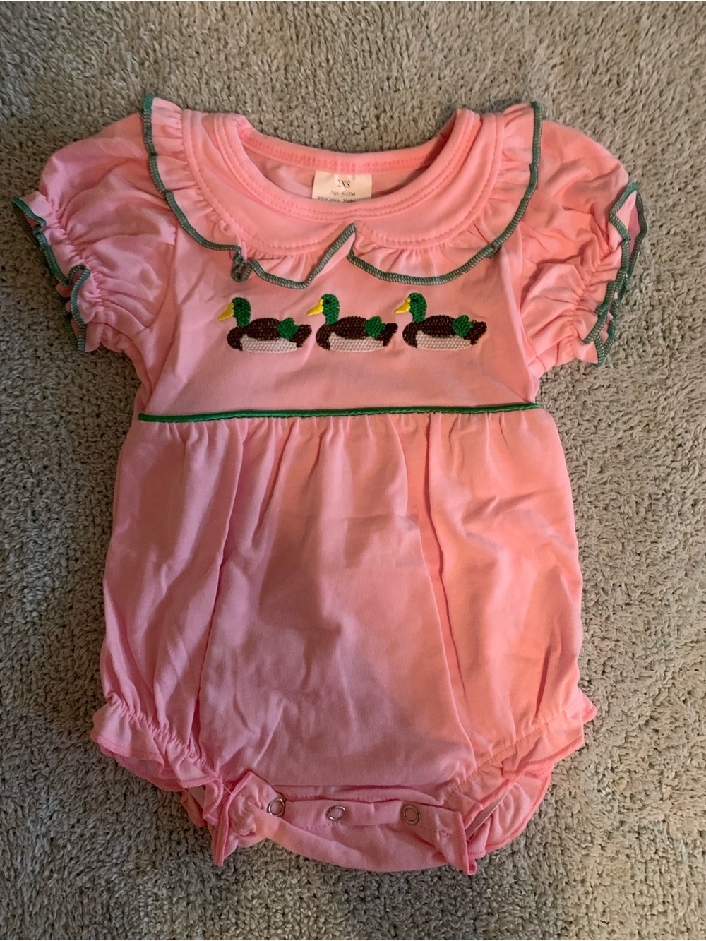 Pink Baby Onesie with Smocked Ducks